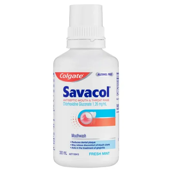 Colgate Savacol Antiseptic Mouth Rinse Fresh Mint Alcohol Free 300mL
