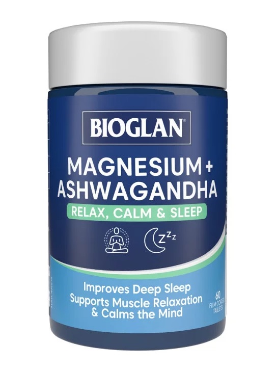 Bioglan Magnesium + Ashwaganda Relax, Calm & Sleep 60 Tablets